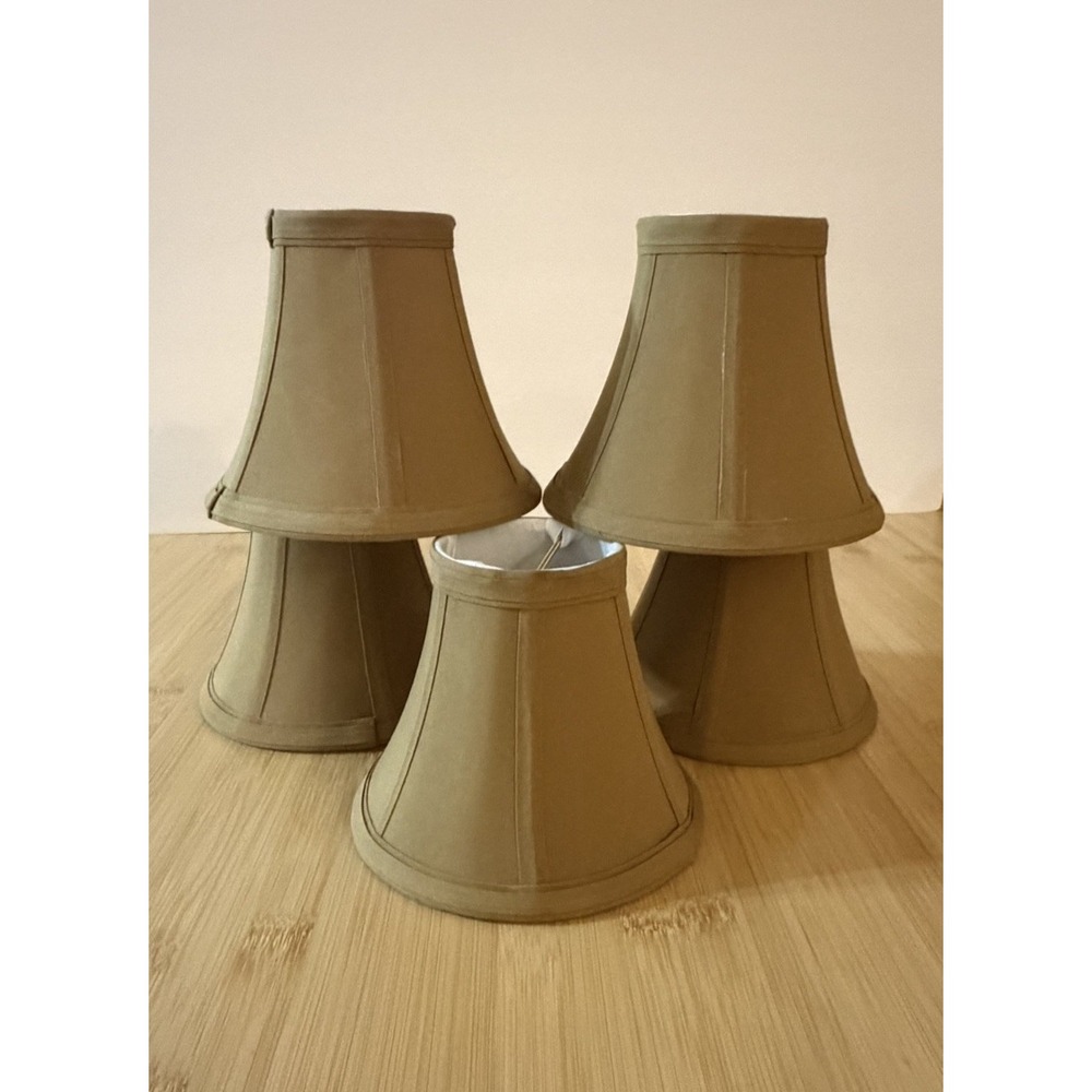 Lot 5 Sm Clip on Lamp Shade Tan Gold Smooth Fabric Bell Shape 5" Tall x 6" Wide
